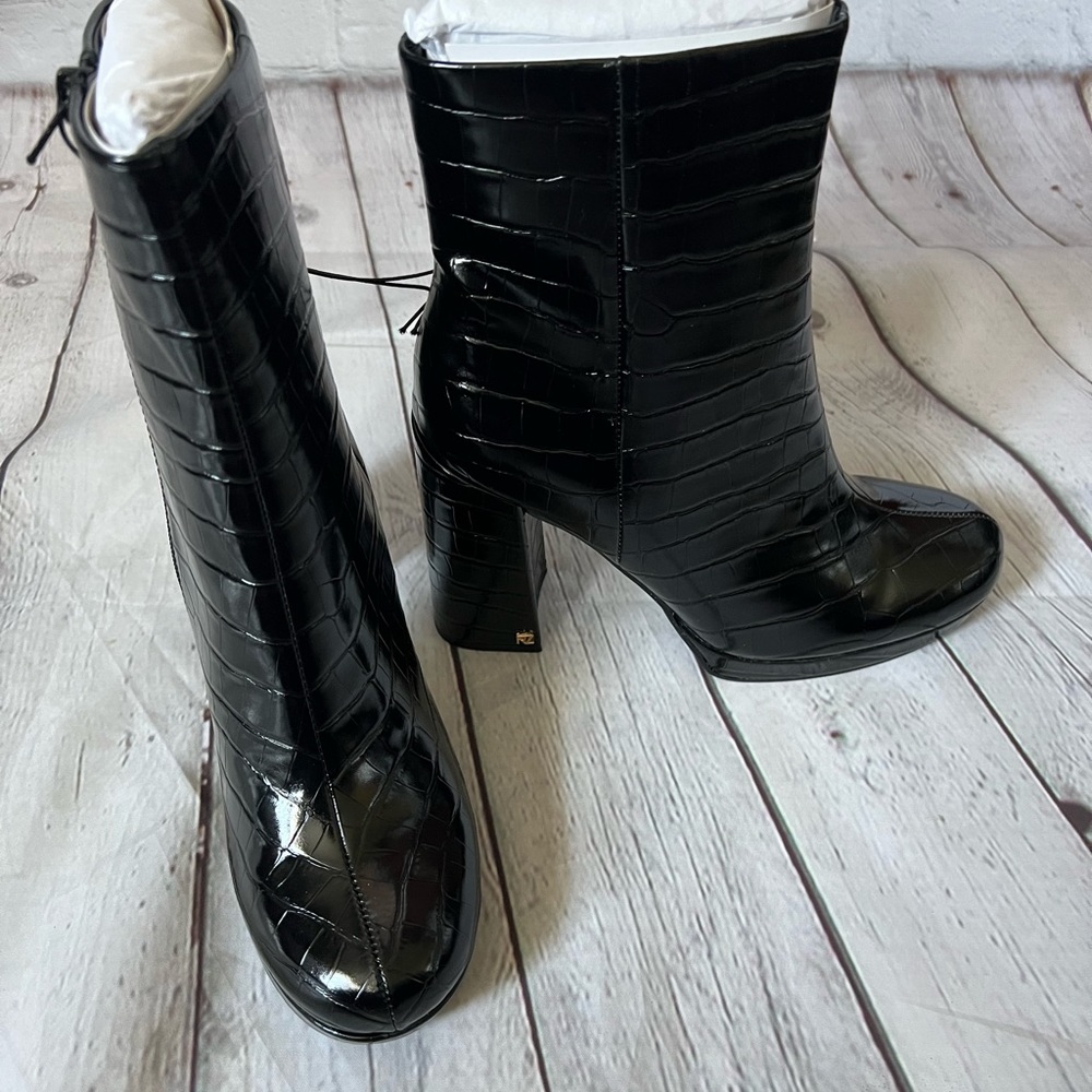 Rachel Zoe New Maya Platform Crocodile Embossed In Boots NWOT